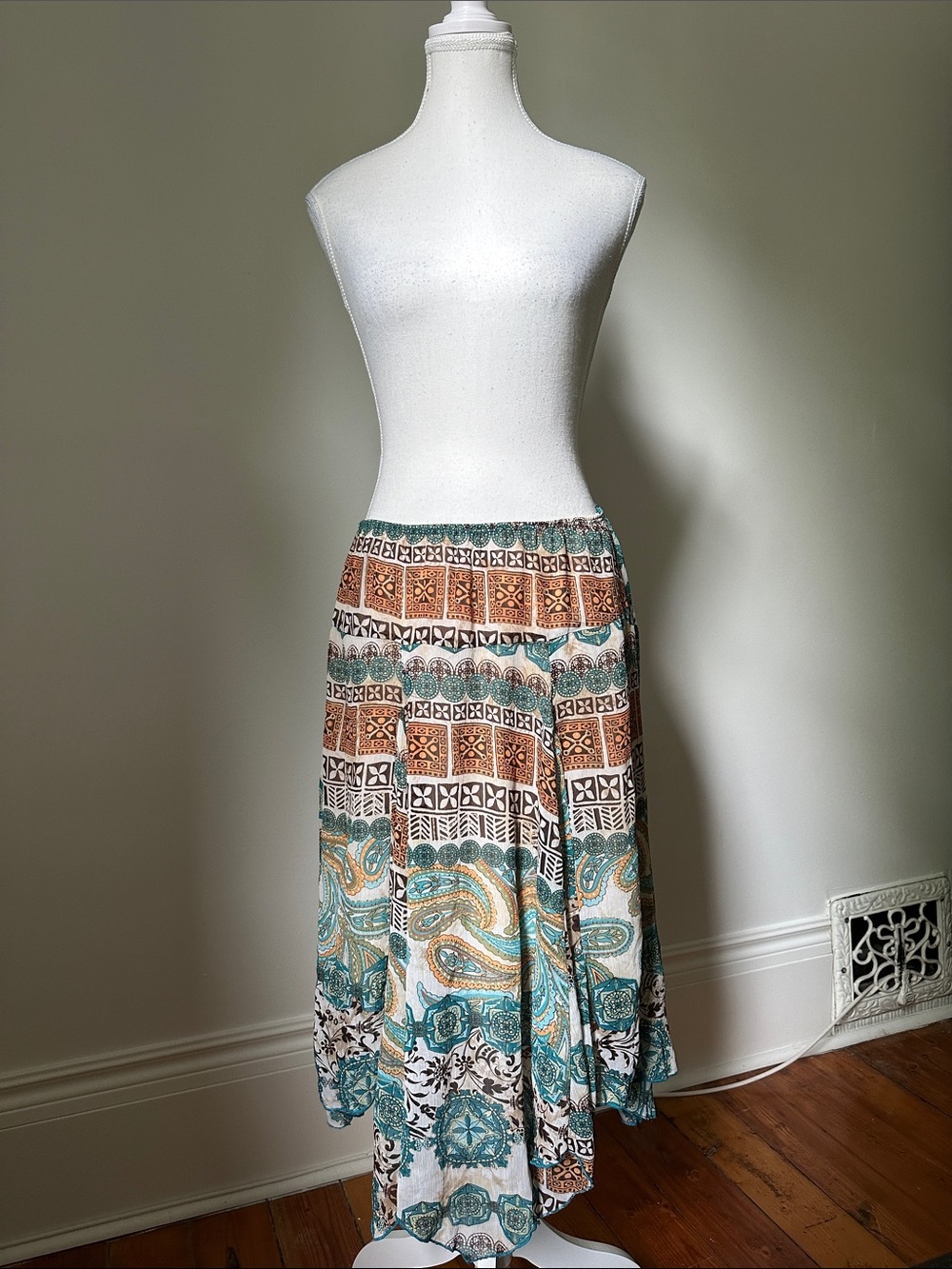 UNBRANDED Paisley Mixed Print Y2K Layered Boho Festival Summer Fairy Midi Skirt
